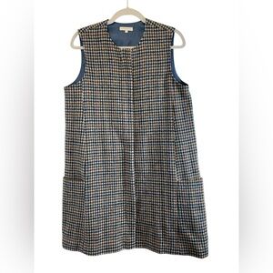 ANN MASHBURN Wool Stylish Zip Up Houndstooth Plaid Sleeveless Cardigan size L